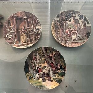 Set of 3 Antique German Sarreguemines Fairytale Plates